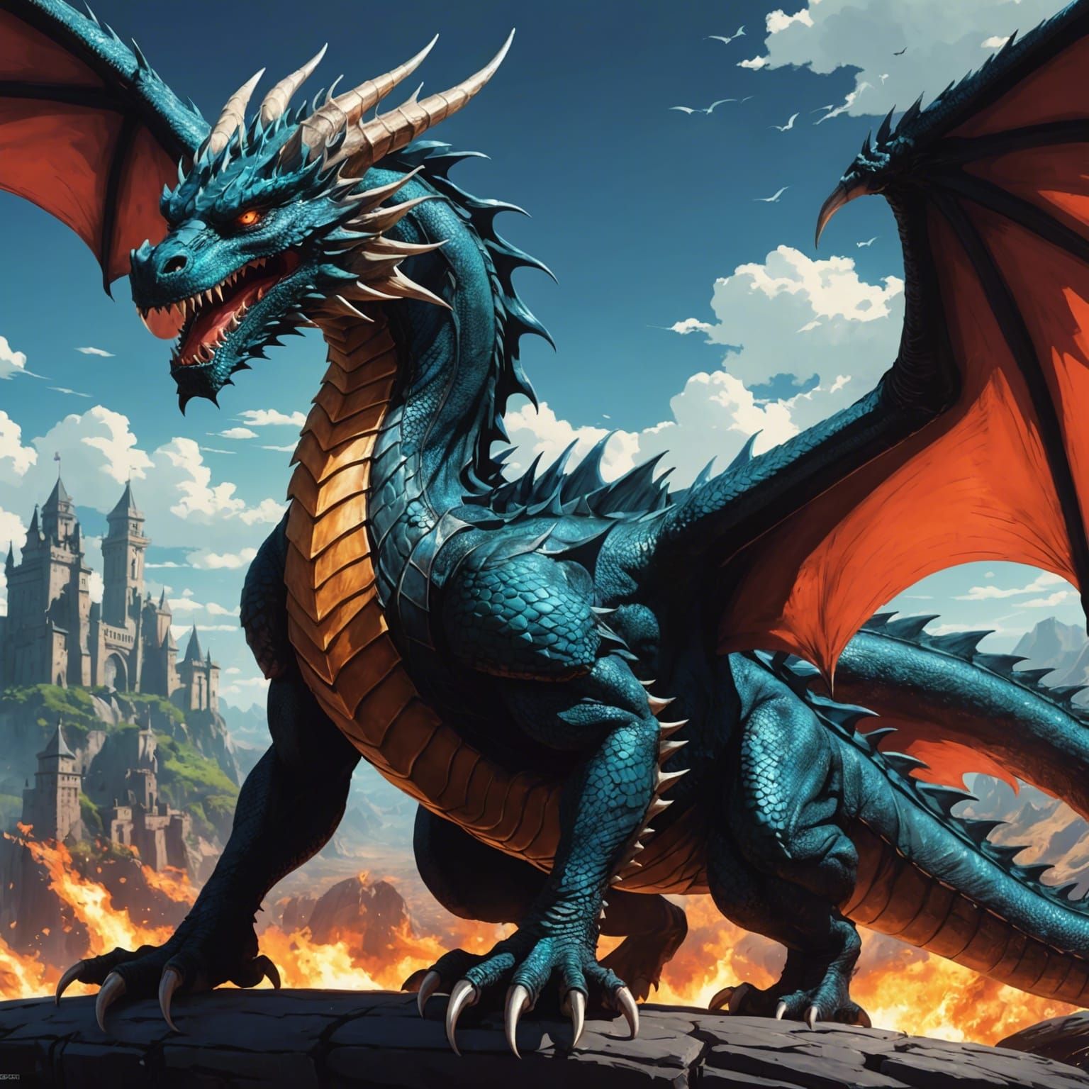 Anime Dragons in Cel-Shaded Manga Style