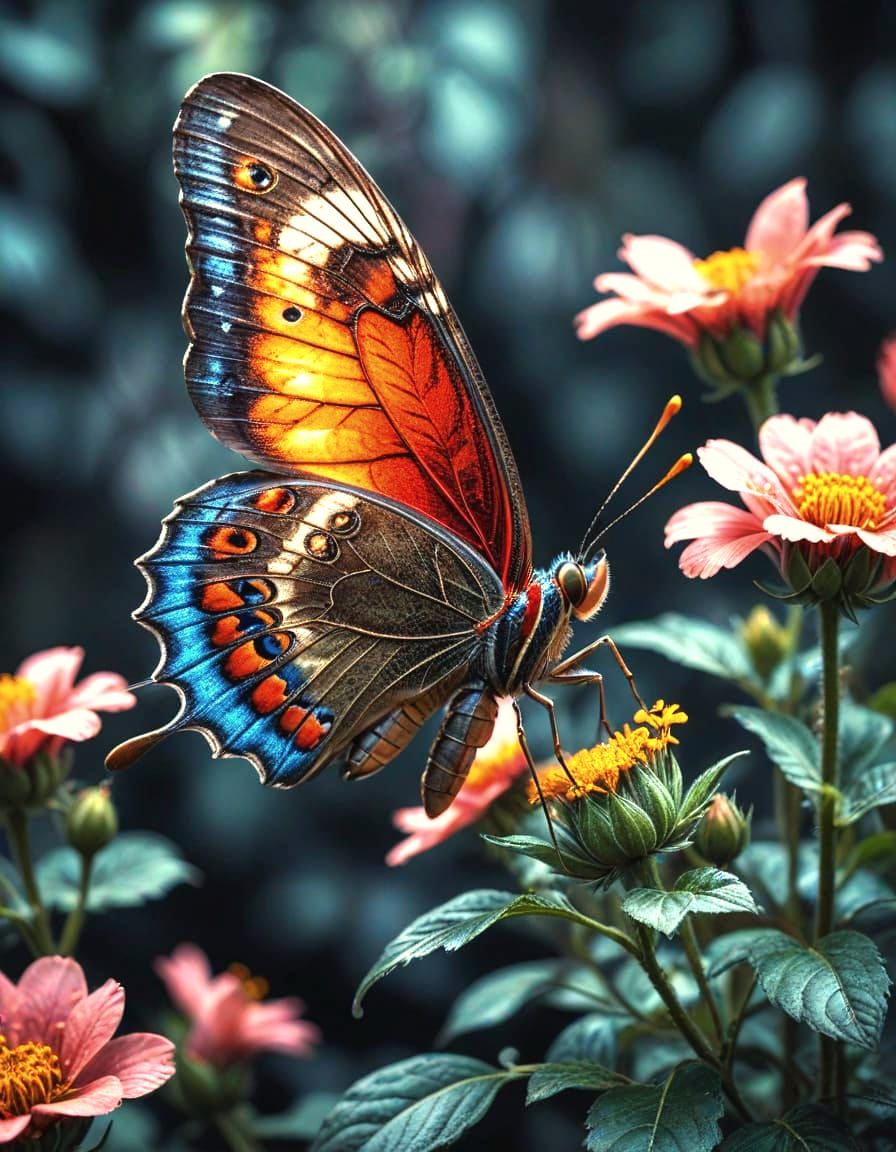 Iron Butterfly on a Flower in Hyperrealistic HDR