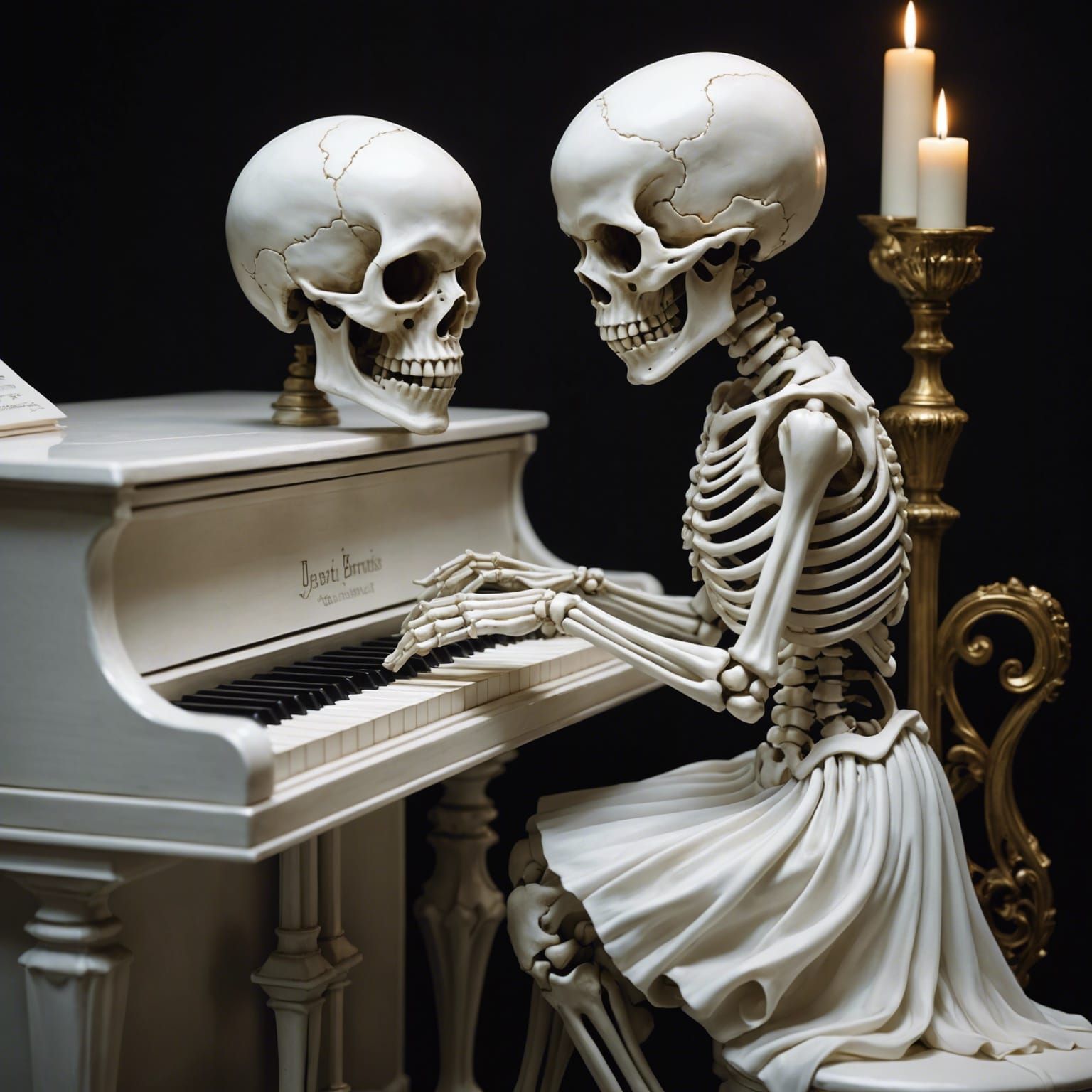 Ghostly Skeleton Plays Piano: Surreal Illustration