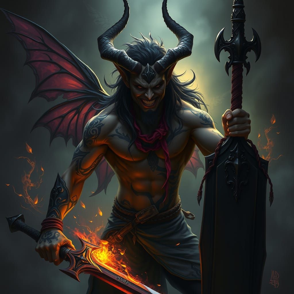 Dark Fae Warrior in Macabre Tattooed Armor