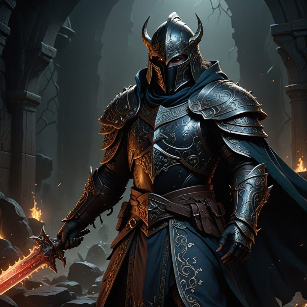 Ethereal Warrior in Dark, Ornate Armor