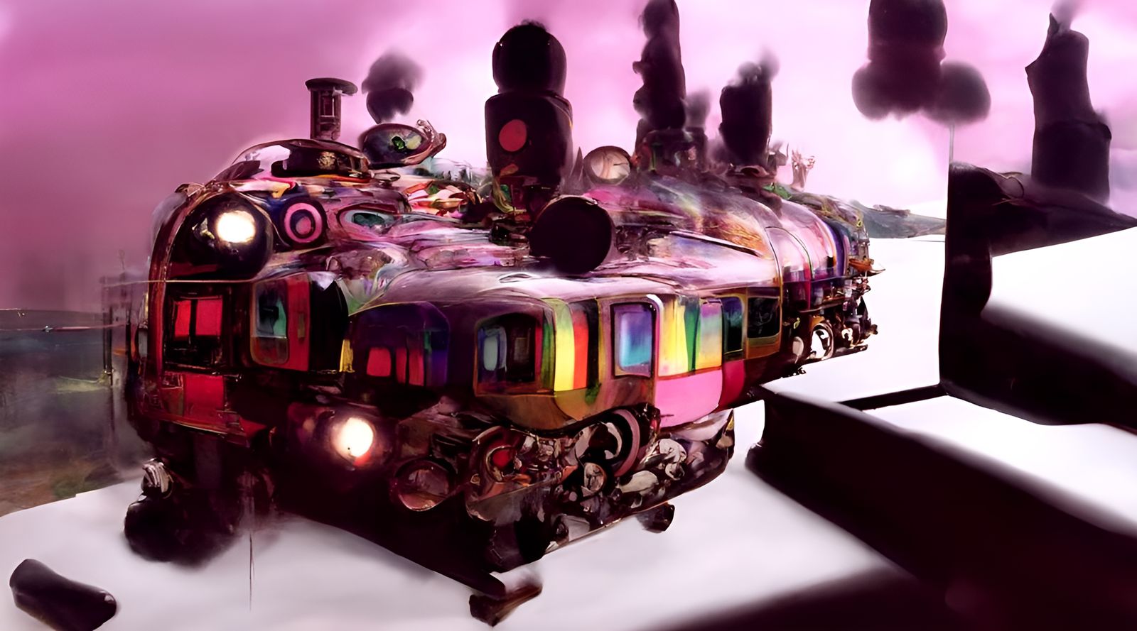 Kaleidoscopic Bullet Train Journey Through Imagination Land