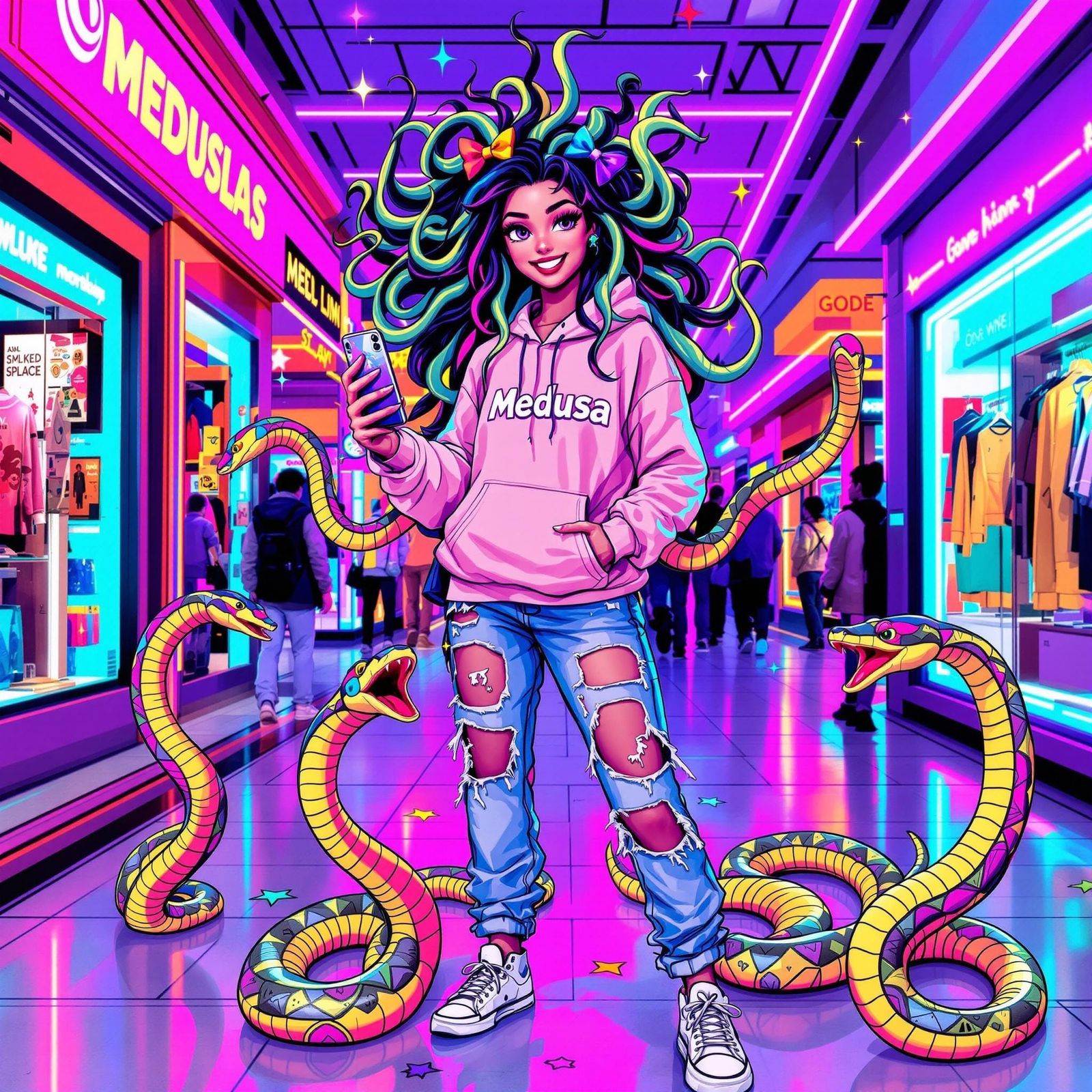 Teenage Medusa in Pastel Pink Style