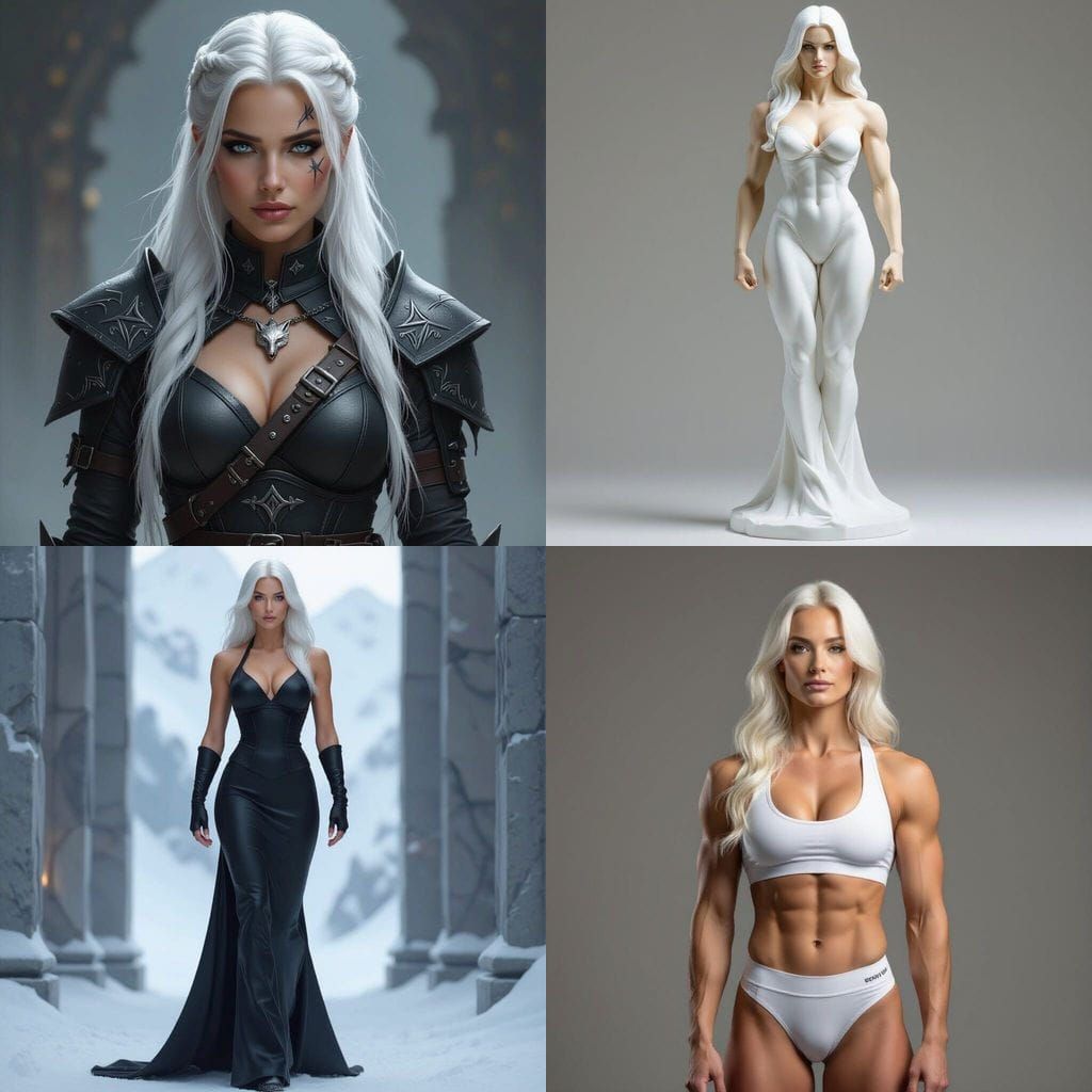 Towering Caucasian Woman with Athletic Physique and White Ha...