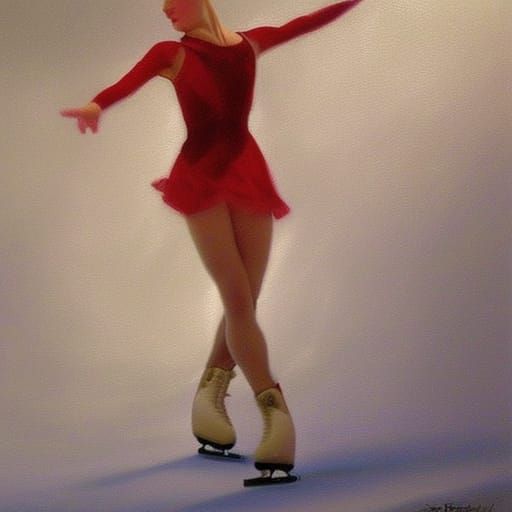 Elegant Ice Skater in Oil Painting Style