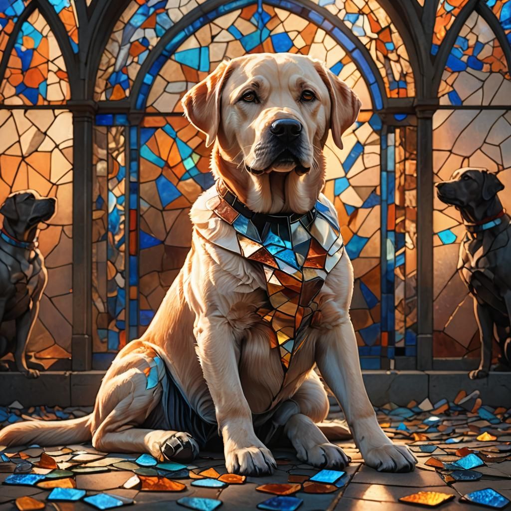 Labrador Retriever in a Stained Glass Dreamscape