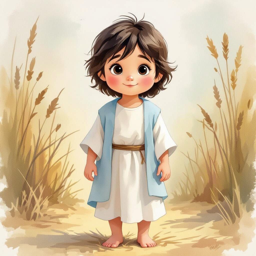 Two Year Old Jesus Standing Barefoot on Straw in Watercolor ...