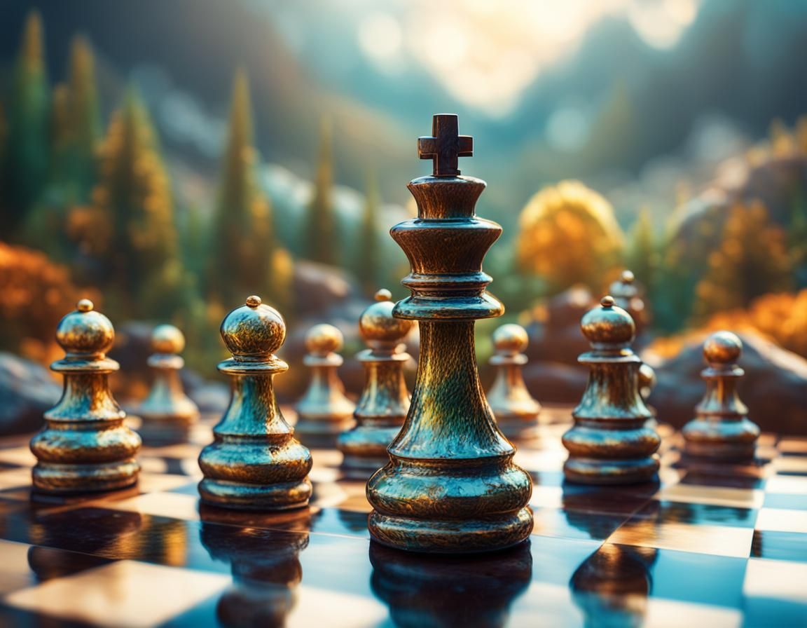 Glass Pawn on Chessboard Landscape in 3D