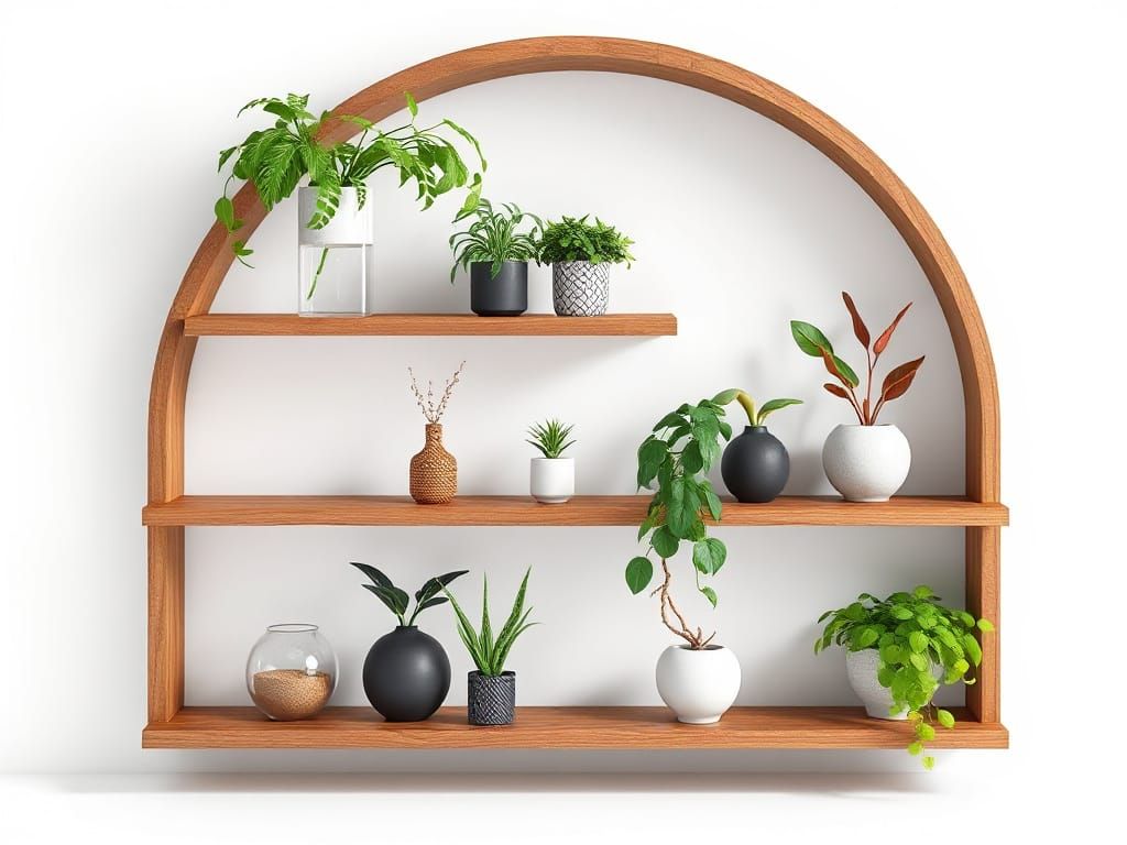 Surreal Arched Shelves with Explosive Plants in Hyperrealist...