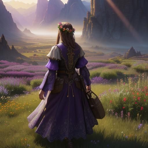Magical Valley View with Woman in Flower Crown