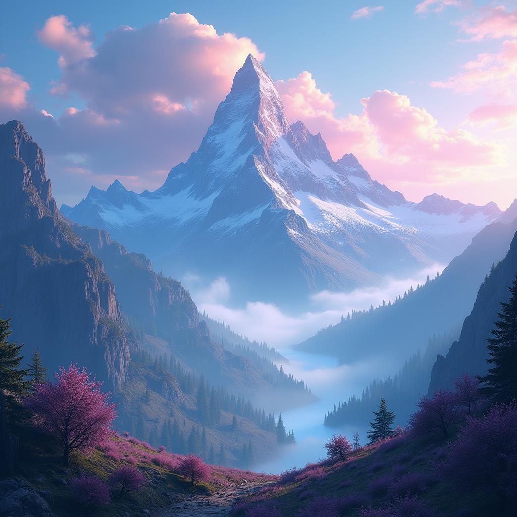 Ethereal Mountain Range in Detailed Matte Painting Style