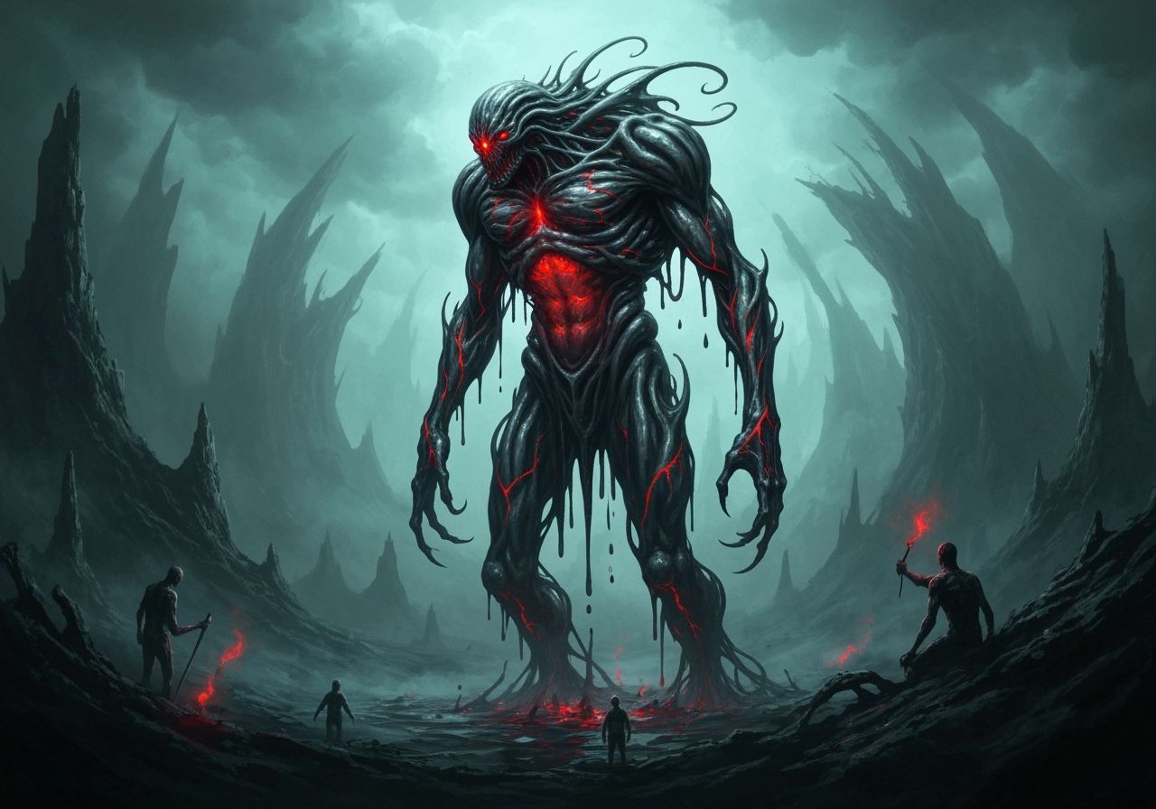 Towering Blood Golem in Surreal Dark Fantasy Style