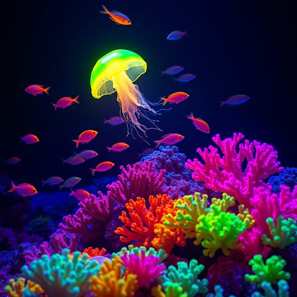 Bioluminescent Coral Reef in the Deep Ocean