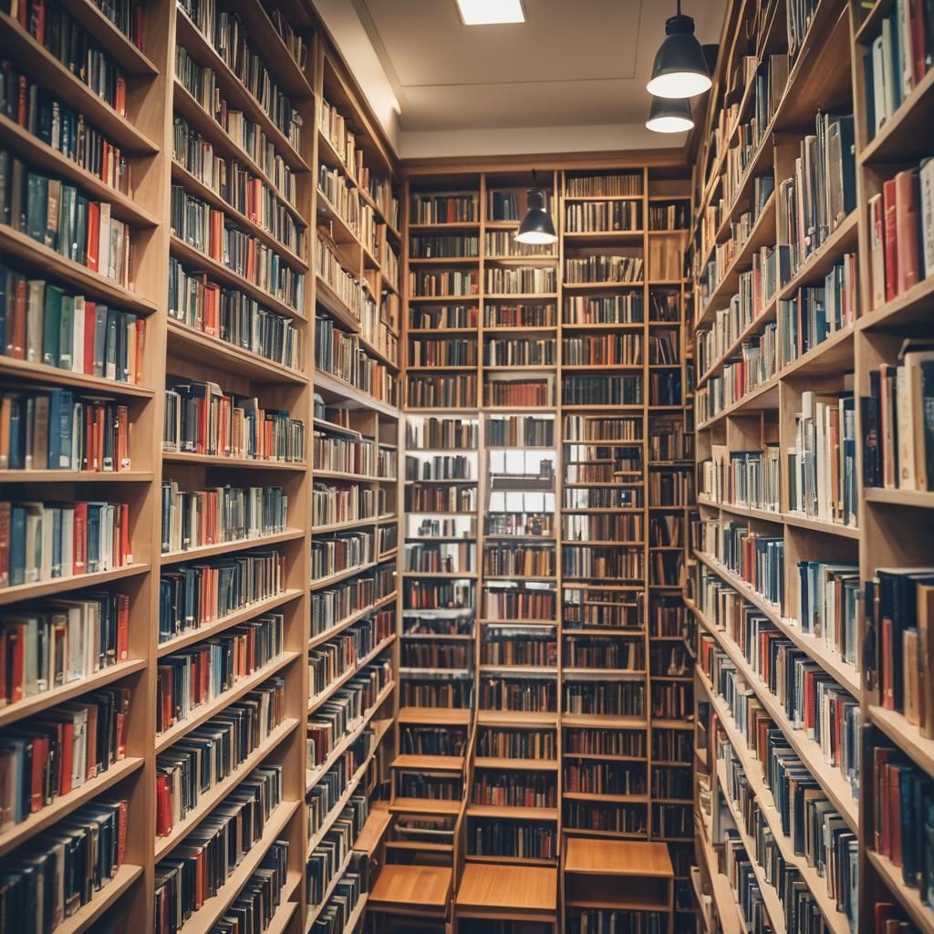 Library Interior with Bookshelves in Professional Photograph...