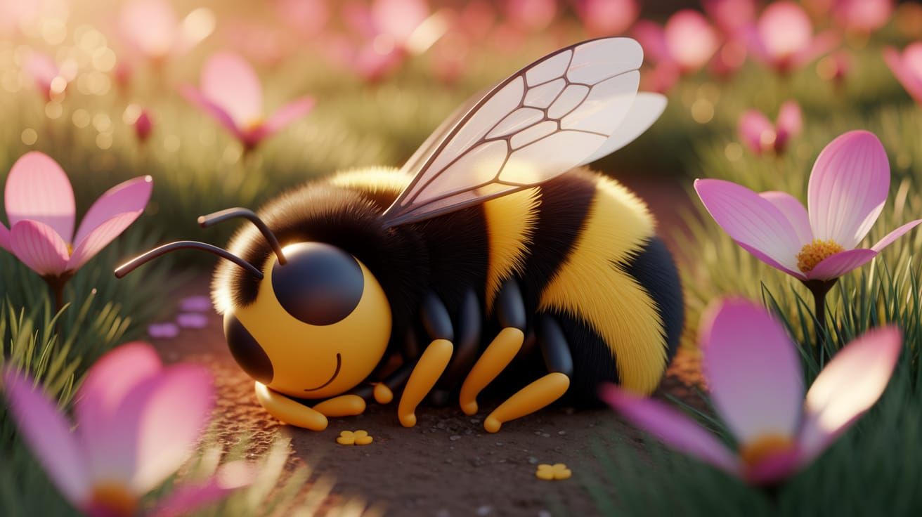 Bumblebee's Nap Among Wildflowers: A 3D Render