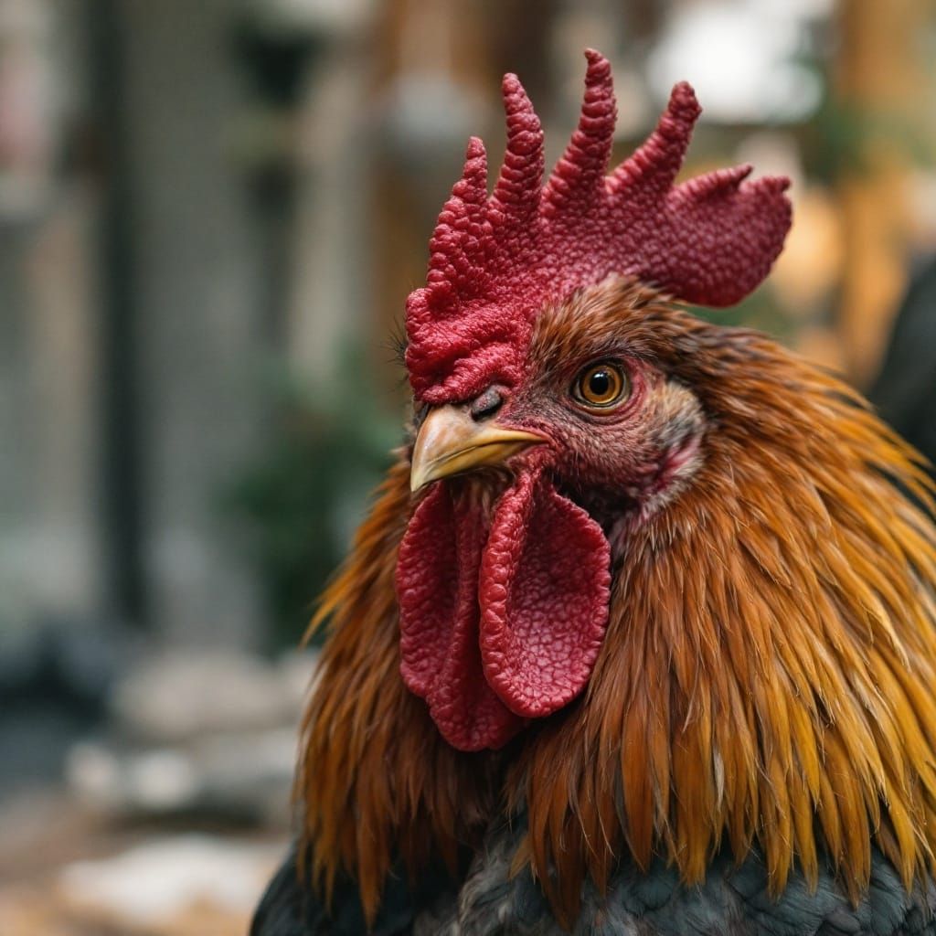 A Melancholy Rooster Struts Alone in Desolate Morning