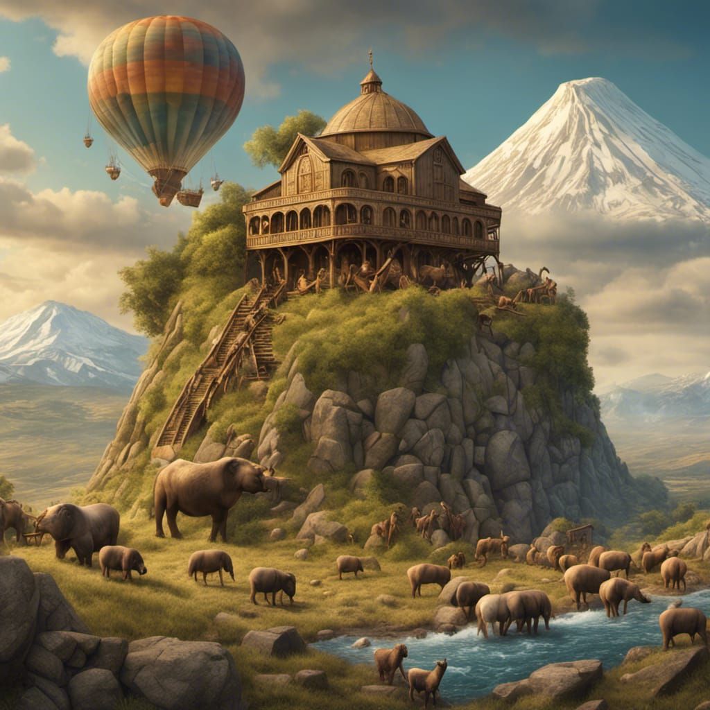 Noah's Ark on Mount Ararat: Detailed Digital Painting