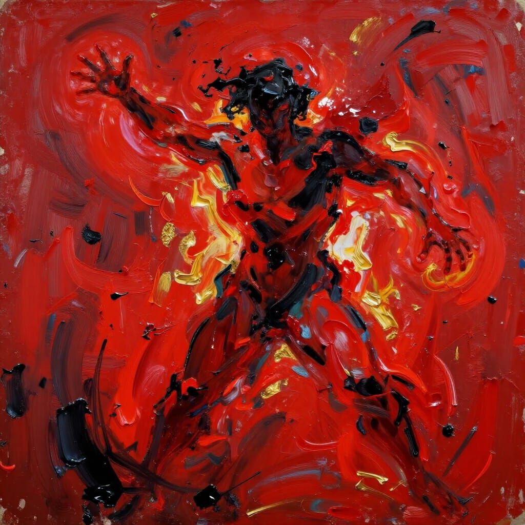 Expressionist Figure Breaking Free in Crimson and Gold