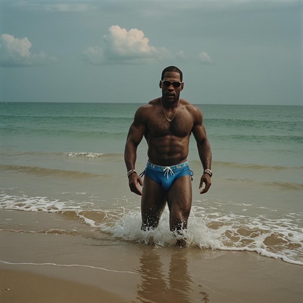 Dramatic Film Still of Man in Speedo