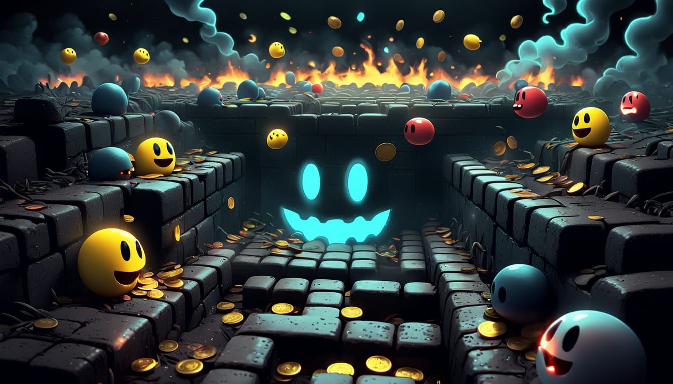 WW1 Pac-Man Eats Coins in Trenches: Pixel Art