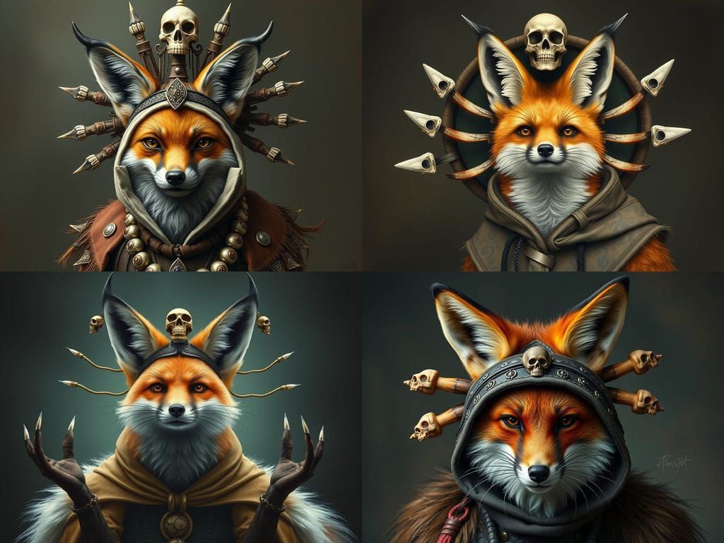 Nine-Tailed Fox with Sombrero and Skull Headbands