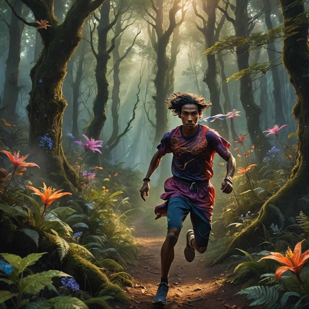 Runner in Mystical Forest: Fantasy Concept Art