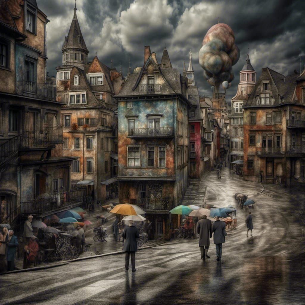 Polychromatic Abstract Cityscape in Matte Painting Style