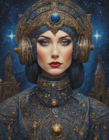 Astronaut Woman Floating in Space, Digital Art