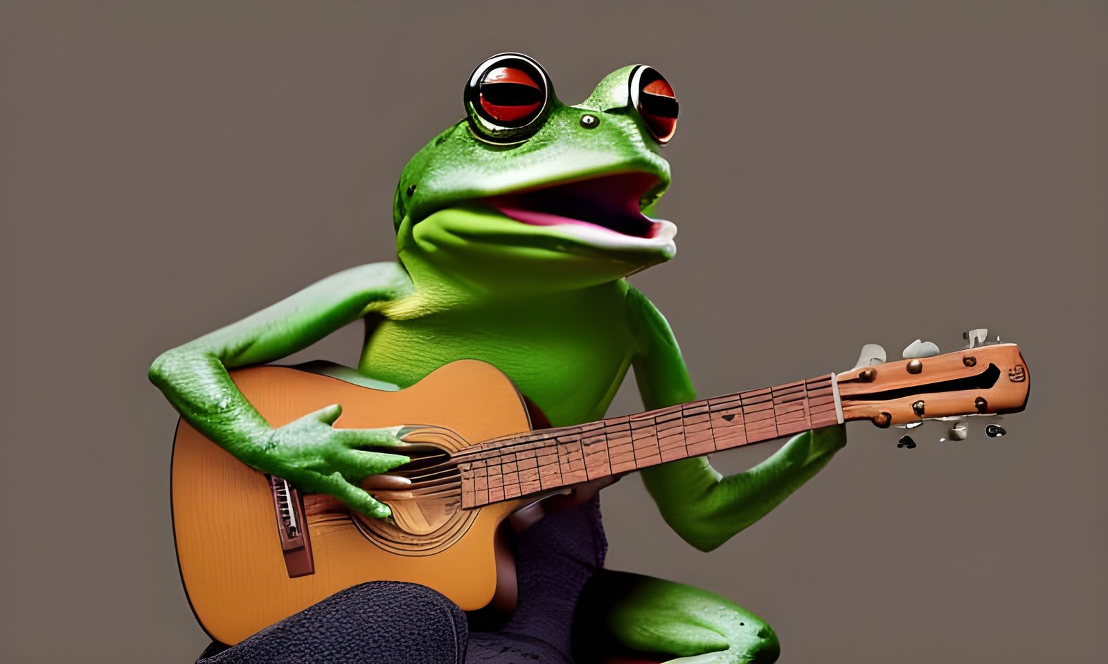 Frog Musician Plays Guitar in Realistic Detail