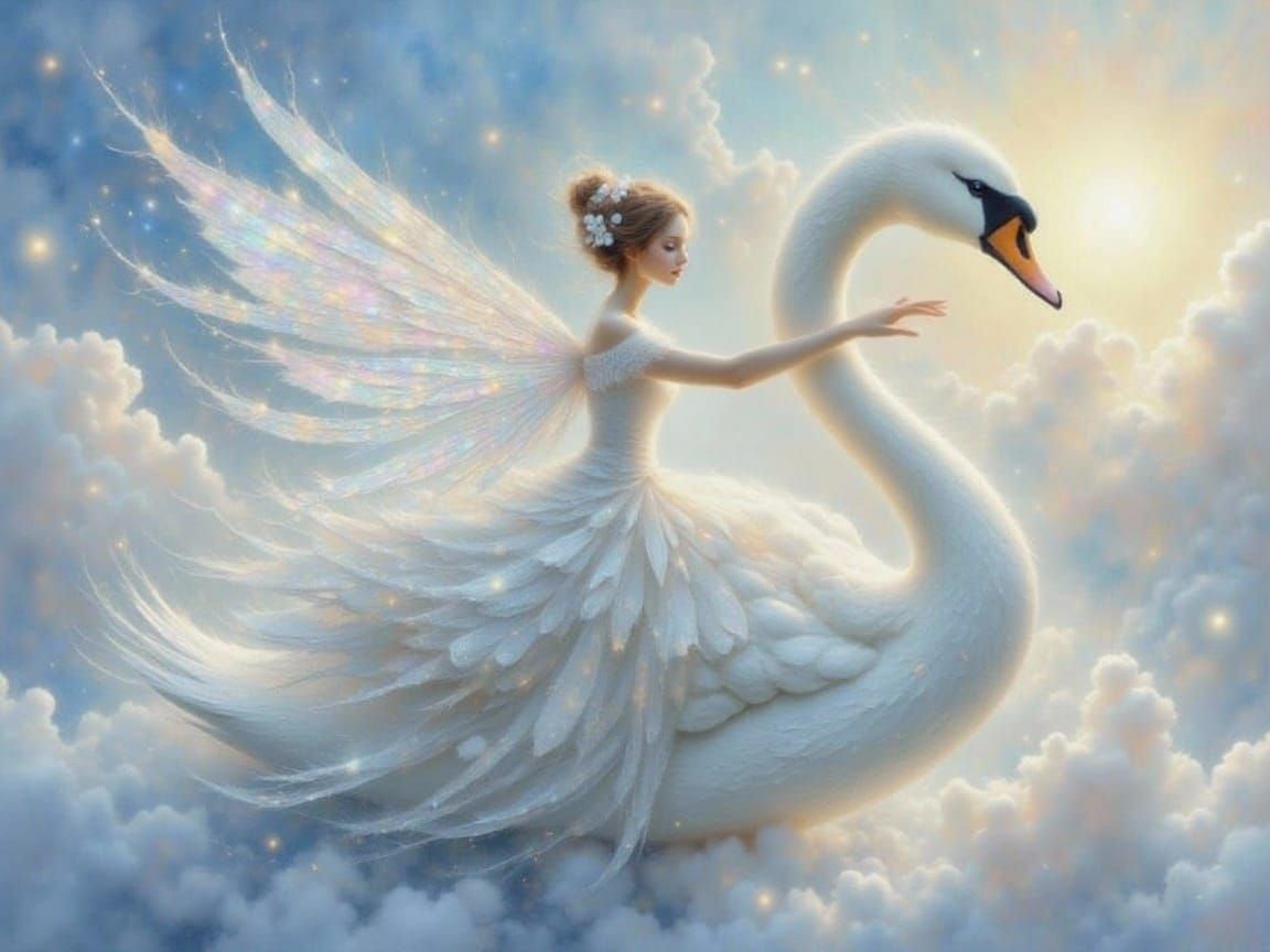 Fairy Riding Swan in Early Morning Light