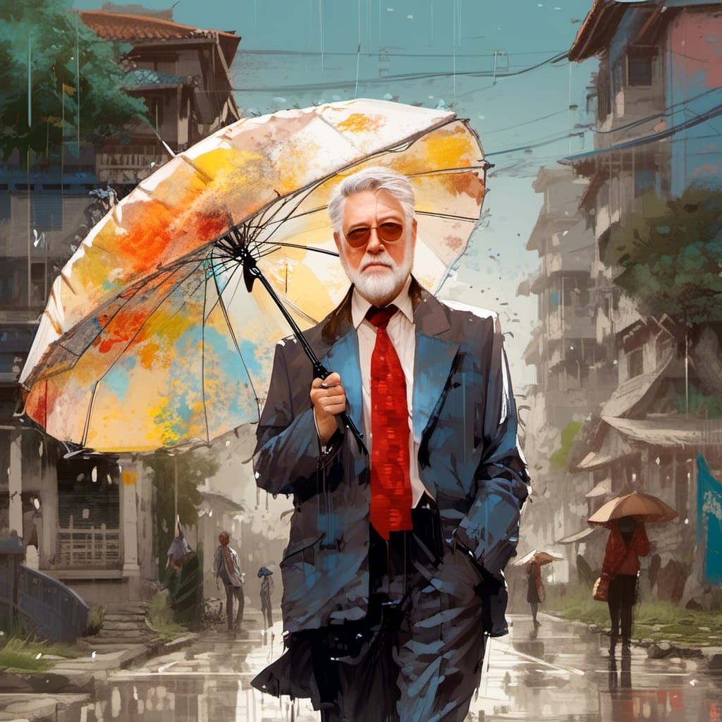 Whimsical Portrait of Figure With Umbrella