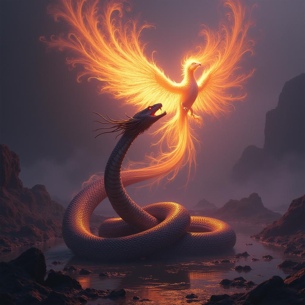 Cobra and Phoenix in Dark Fantasy Style