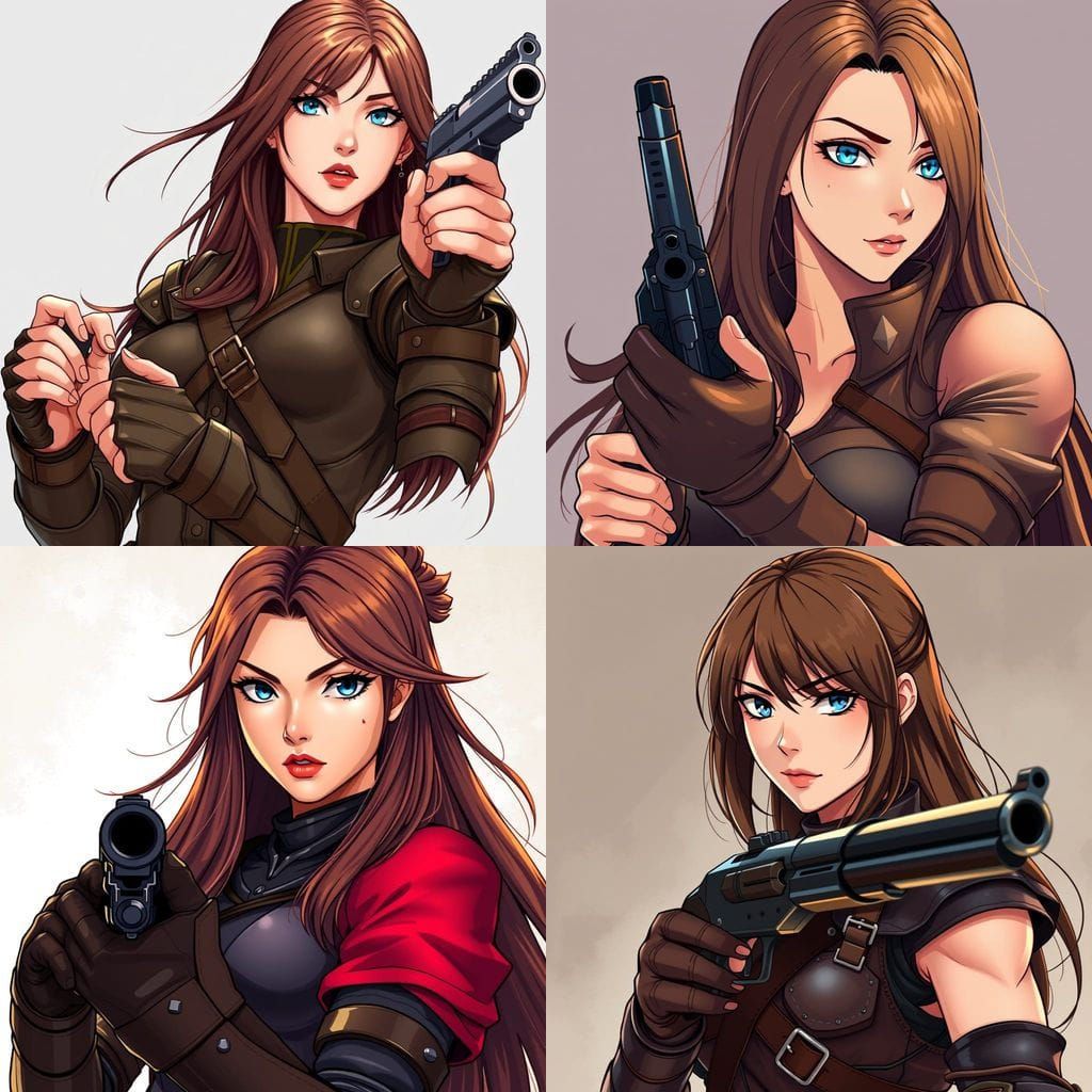 Anime Woman in Leather Armor with Pistol