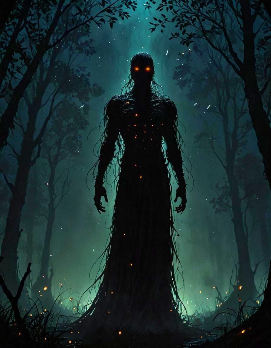 Ominous Shadow Figure with Ethereal Eyes