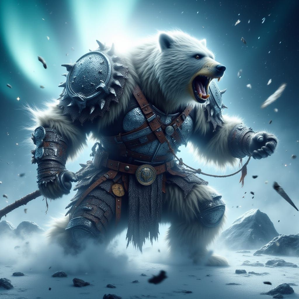 Epic Fantasy Polar Bear Warrior in Nordic Armor