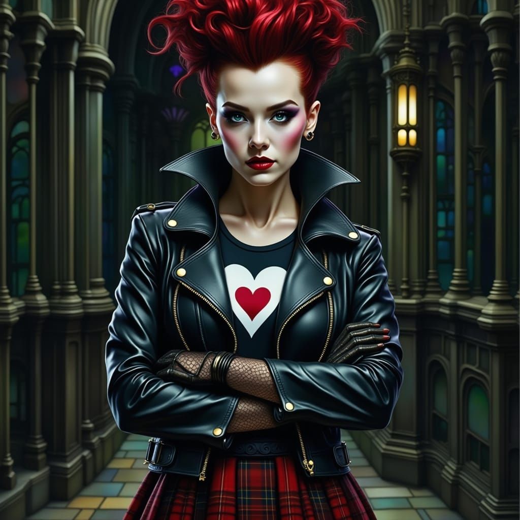 Punk Rock Queen of Hearts in Gothic Setting