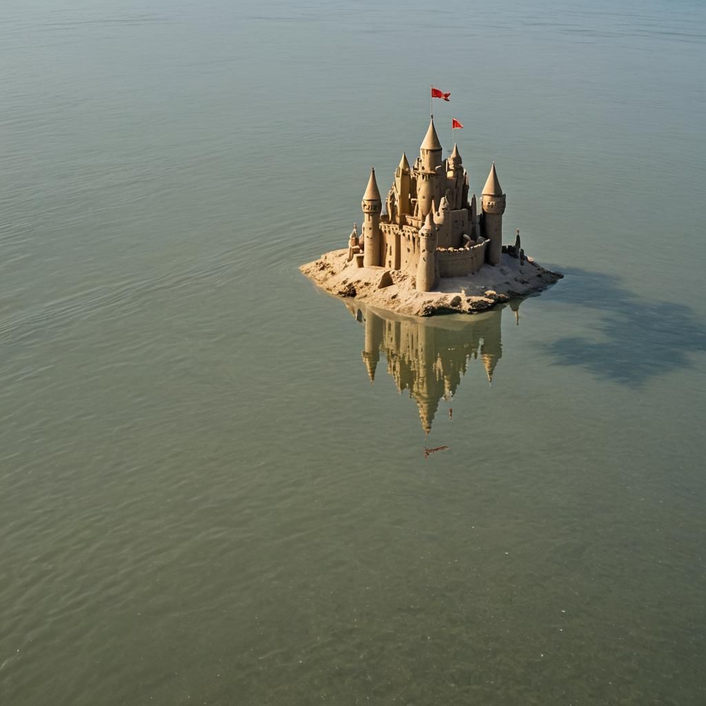 Floating Sandcastle Above Becalmed Sea