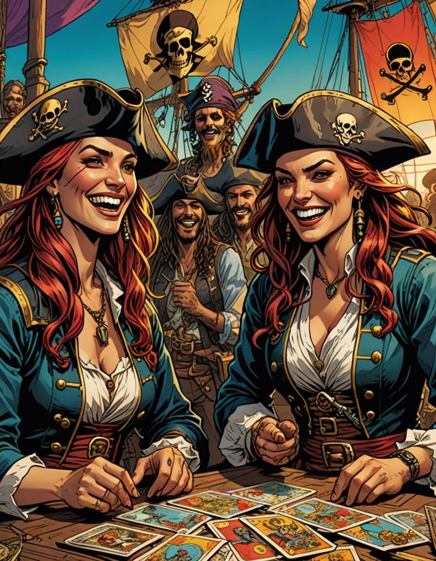 Laughing Pirate Women in Comic Book Style