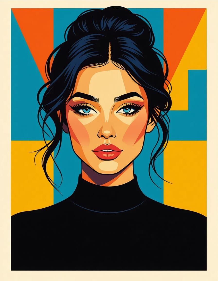 Pop Art Portrait with Bold Colors and Geometric Shapes