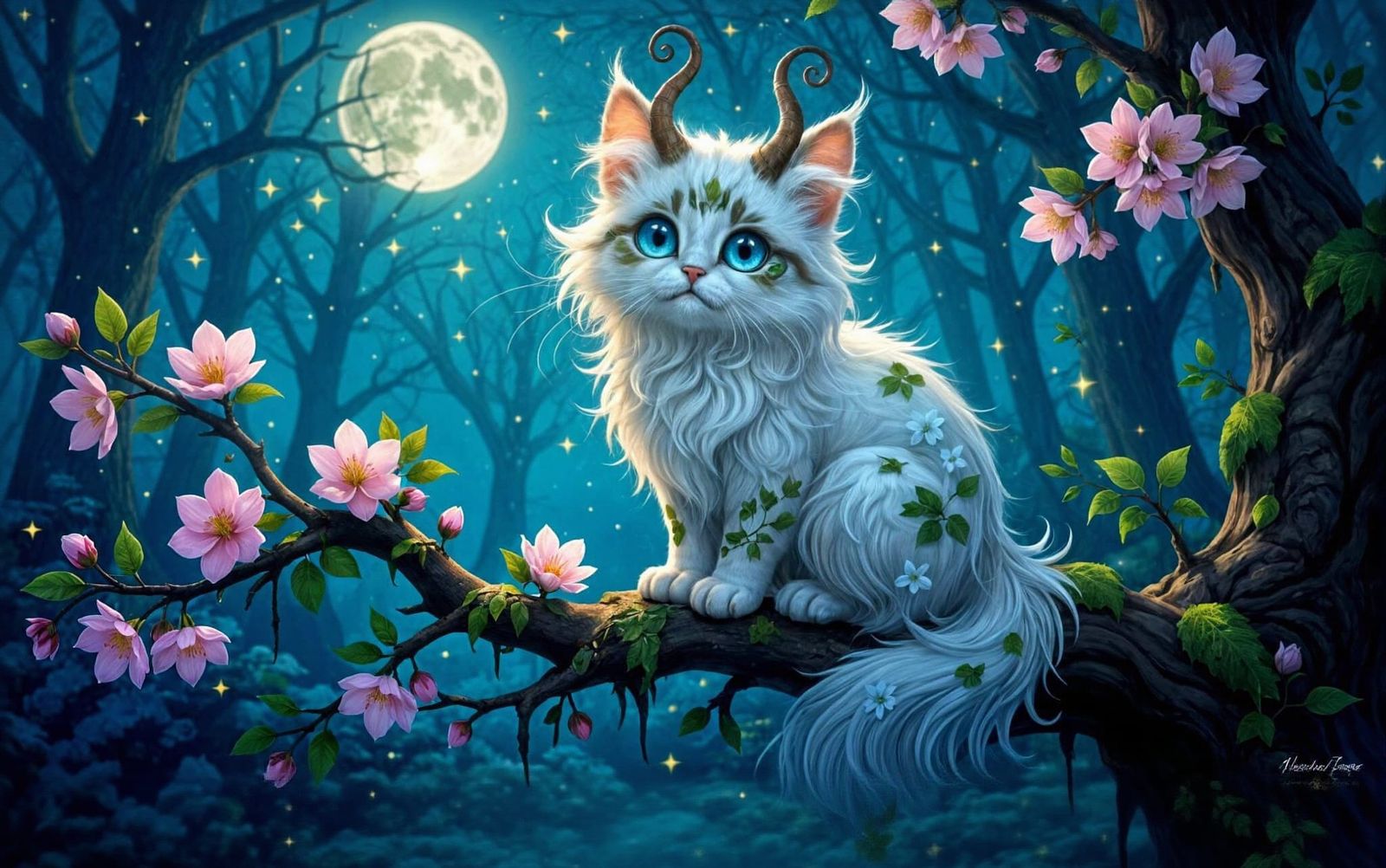 Ethereal Forest Cat in Moonlit Woodland
