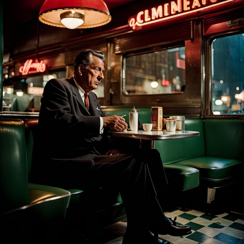 1950s Diner Scene: Tired Man with Cigarette