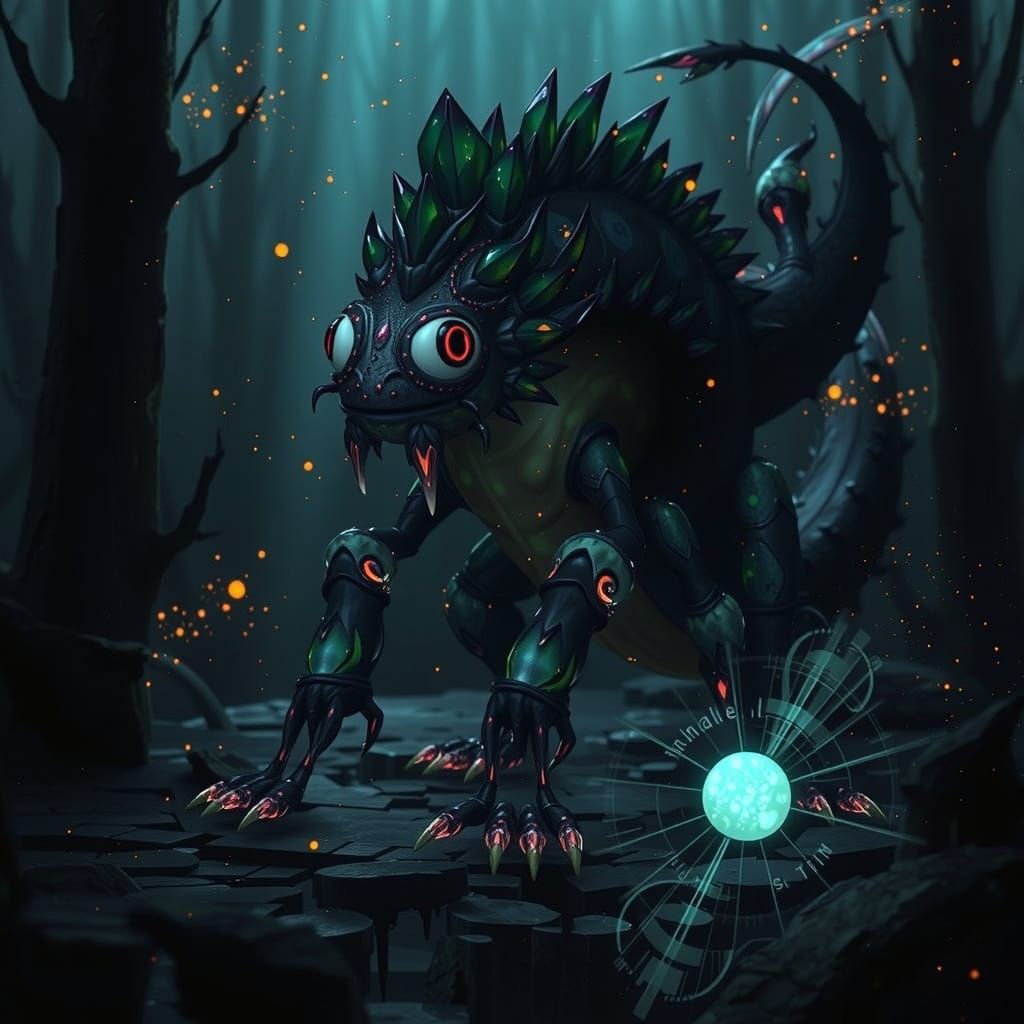 Cyberpunk Crystal Salamander Spirit in Vibrant, Radial Gradi...