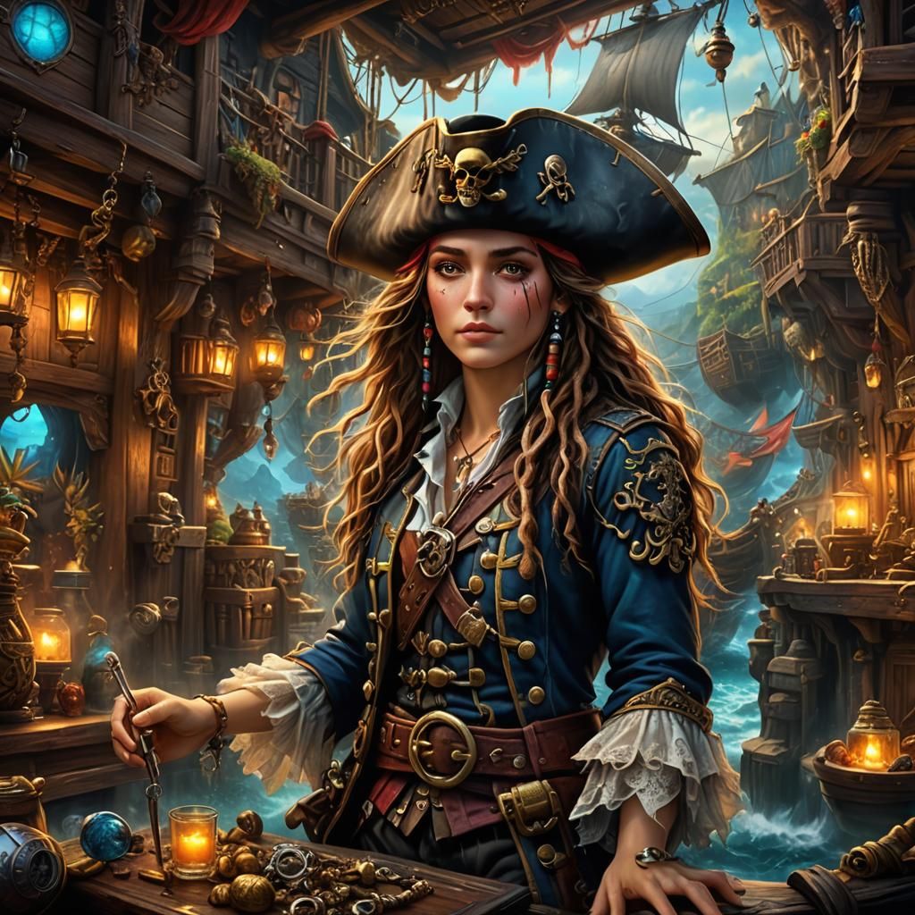 Cinematic Pirate in Whimsical Wonderland Splash Art