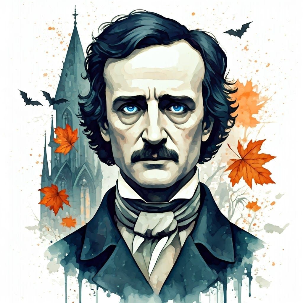 Ethereal Portrait of Edgar Allan Poe in Watercolor