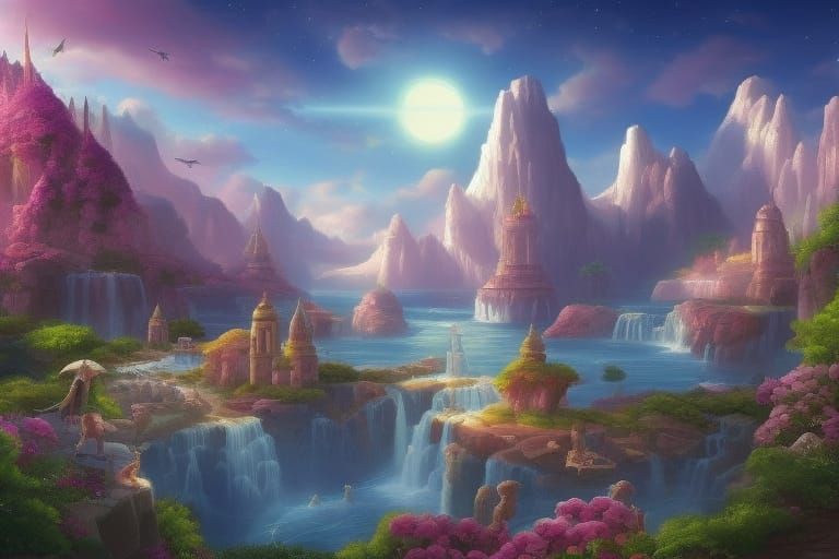 Iridescent Alien Castle in Cosmic Fantasy Landscape