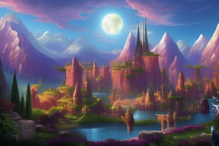 Alien Castle in Iridescent Fantasy Landscape