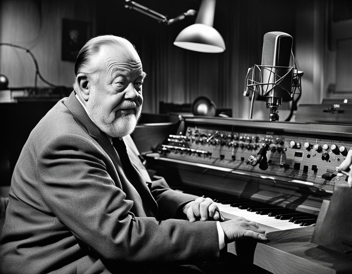 Burl Ives sitting in studio doing the voice of Rankin and Ba...