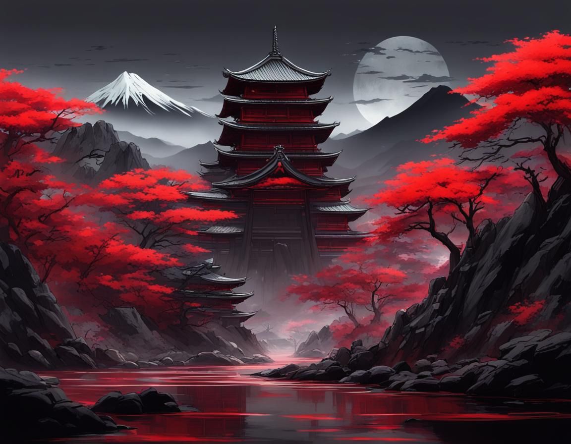Japanese Fantasy Landscape in Samurai Yakuza Style