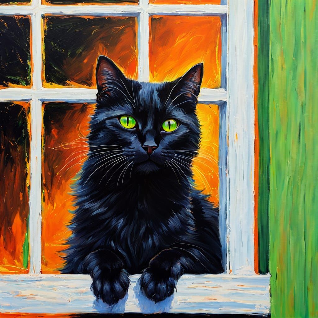 Black Cat in Surrealist Oil Painting Style