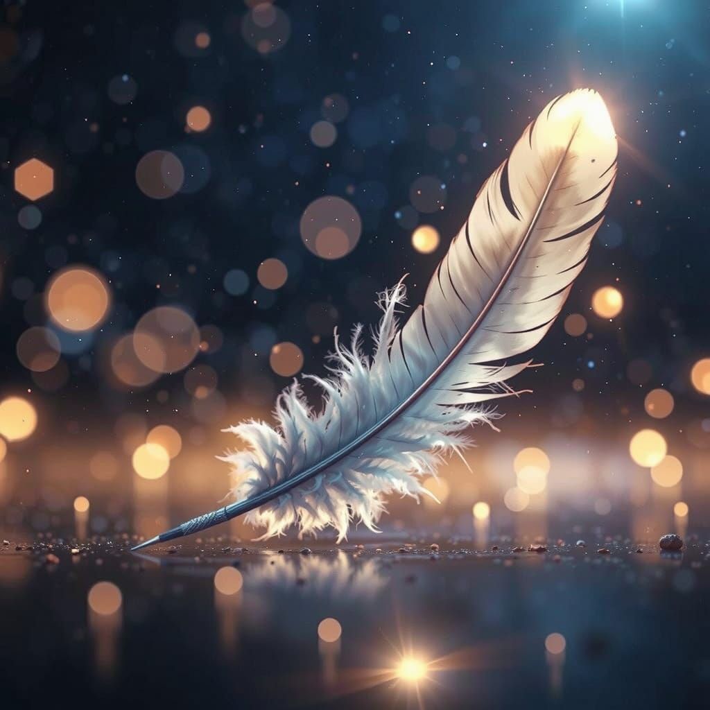 Magical Floating Feather With Starlight and Bokeh Effect